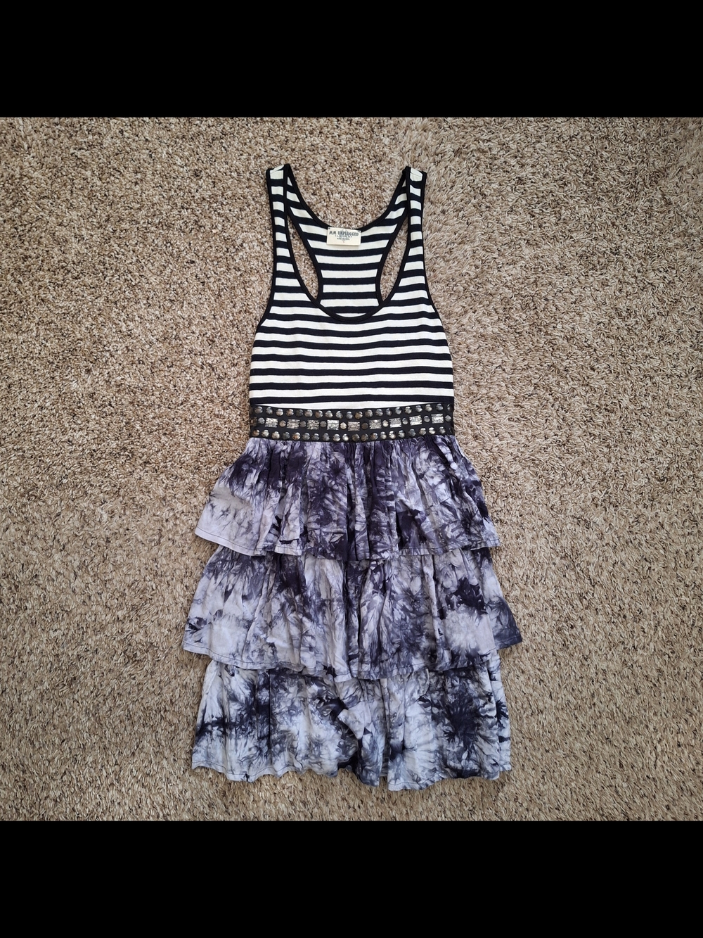 MM Unplugged by Miss Me Striped Tie Dye Studded Ruffle Tunic Dress Size S